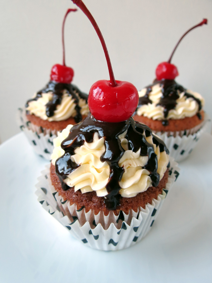 Banana Split Cupcakes with cherry on top