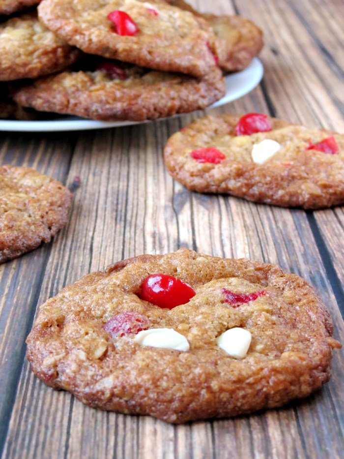 White Chocolate Oatmeal Cookies With Cherries on the table