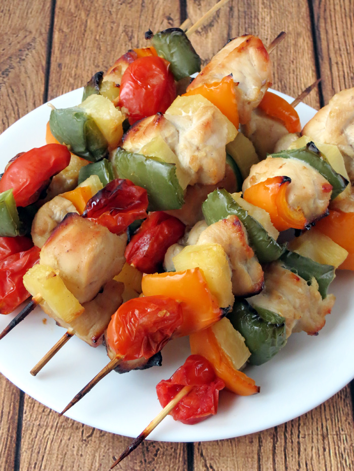 Baked Pineapple Chicken Kabobs in a plate