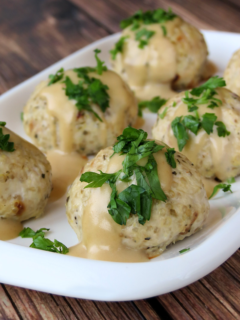 Turkey Quinoa Meatballs Stuffed With Mozzarella and garnished with parsley