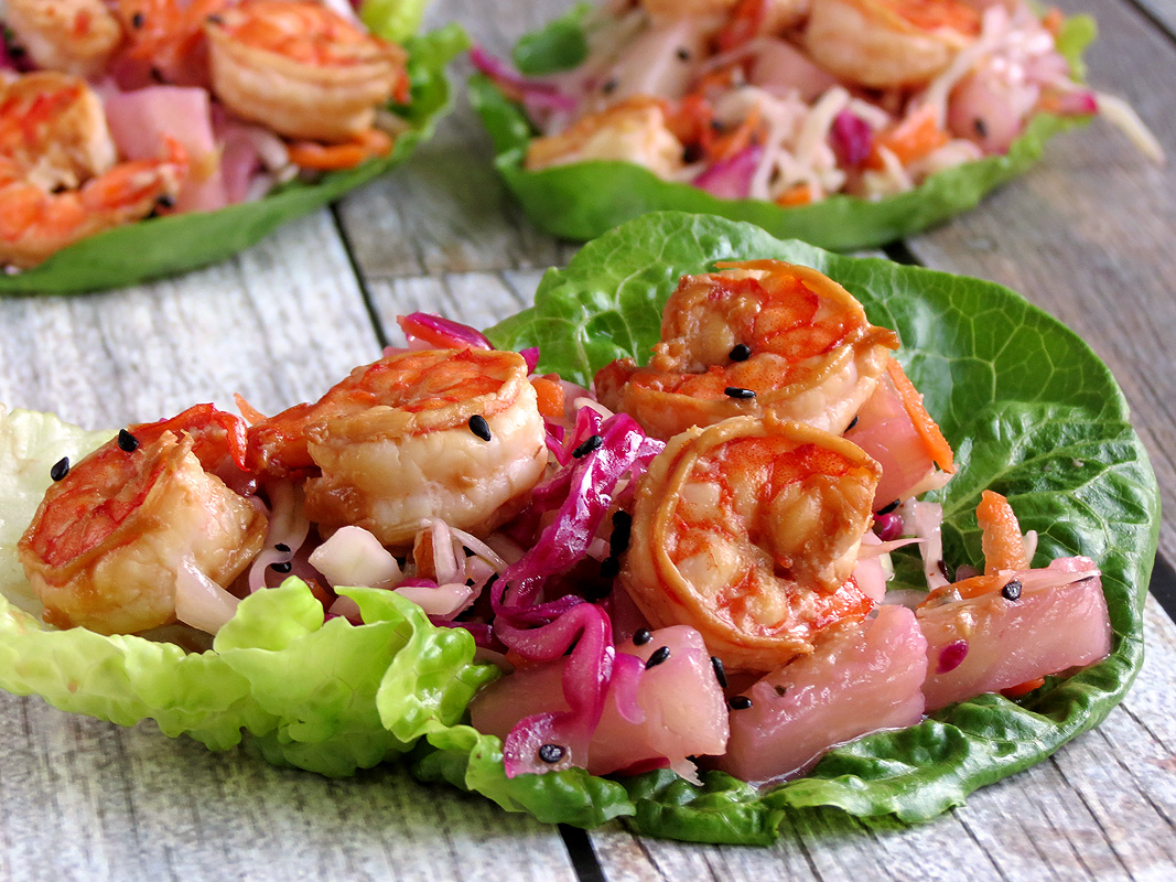 Healthy Shrimp Lettuce Wraps | YummyAddiction.com