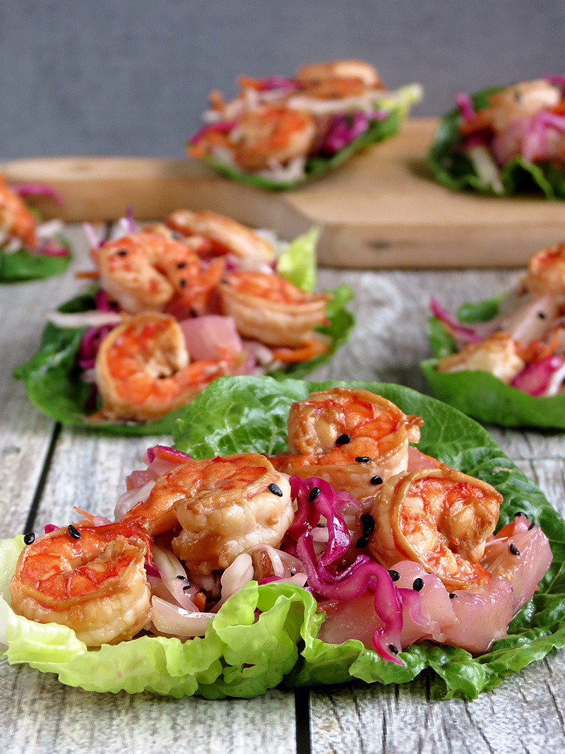 Shrimp Lettuce Wraps With Pineapple Coleslaw | YummyAddiction.com