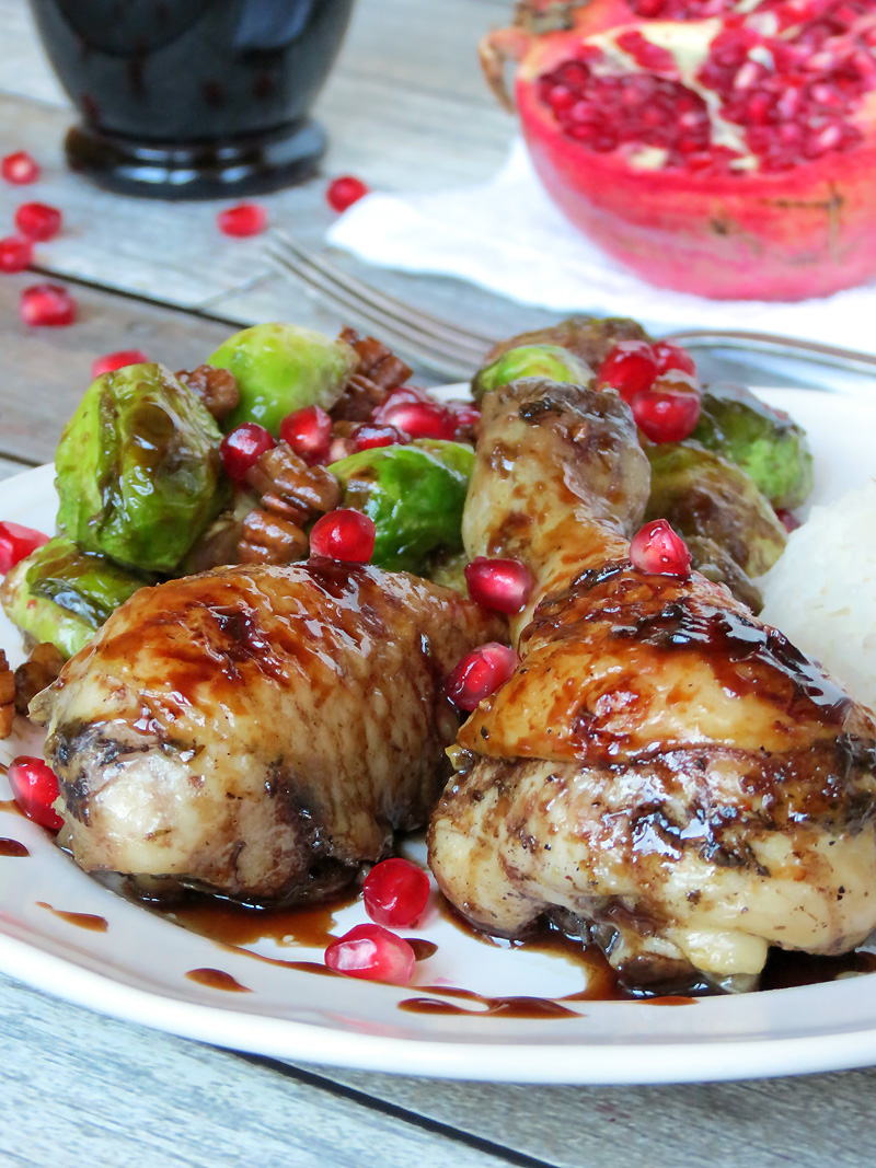 Pomegranate Glazed Chicken Drumsticks And Brussels Sprouts | @yummyaddiction