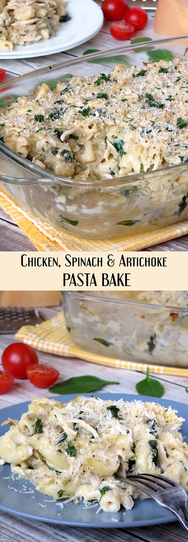 Creamy Chicken, Spinach And Artichoke Pasta Bake | yummyaddiction.com