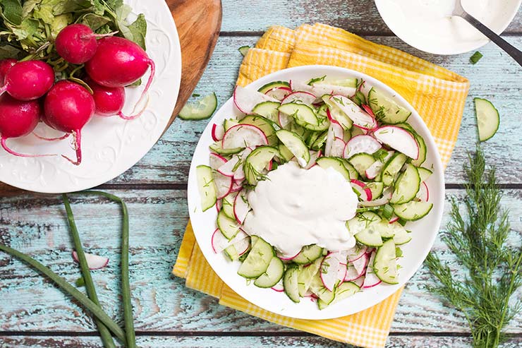 This Radish Cucumber Dill Salad with sour cream is crunchy and refreshing. It marks the start of summer! | yummyaddiction.com