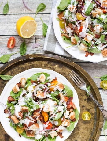 Spinach Bacon Salad with Buttermilk Blue Cheese Dressing