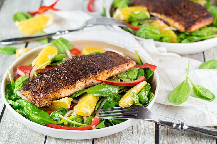 Check out my comprehensive post on How to Make Blackened Salmon + a wonderful spinach, orange, and red onion salad which combines with it perfectly! | yummyaddiction.com