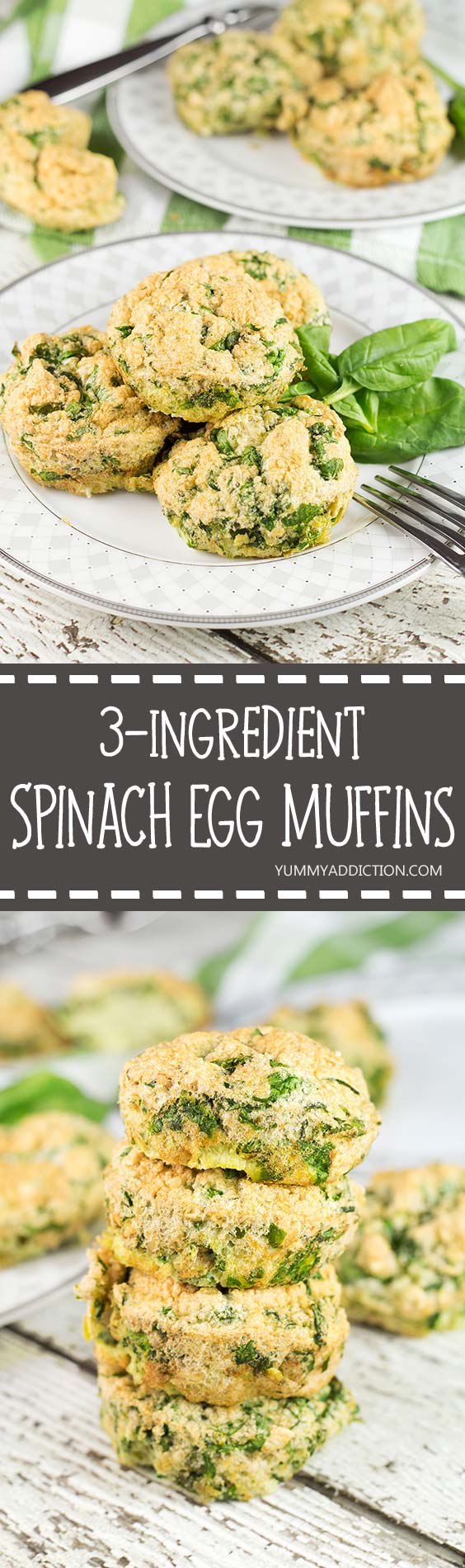 These Spinach Egg Muffins require only 3 ingredients to make + 5 minutes of your time to prepare! Perfect as a make-ahead breakfast or as a snack! | yummyaddiction.com