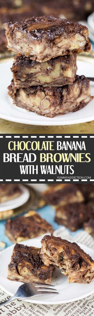 Chocolate Banana Bread Brownies with Walnuts - Yummy Addiction