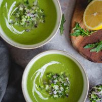 Bowls of cucumber gazpacho