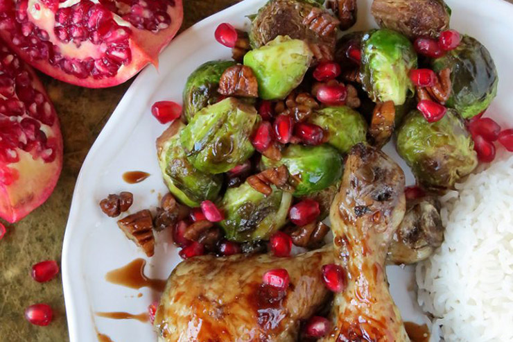 Chicken with brussels sprouts and pomegranates