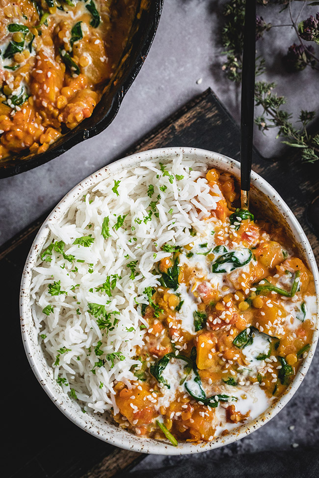 Bowl of creamy red lentil curry