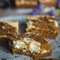 Plate of cheesecake swirled bars