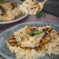 Bowl of risotto with shrimp