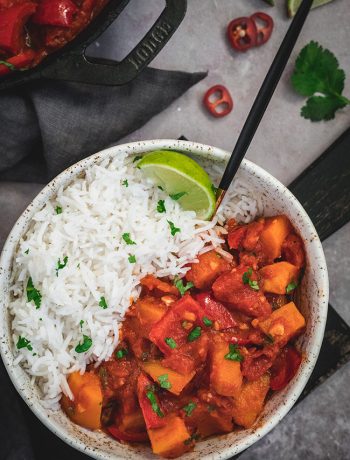 Bowl of rice and sweet potato curry