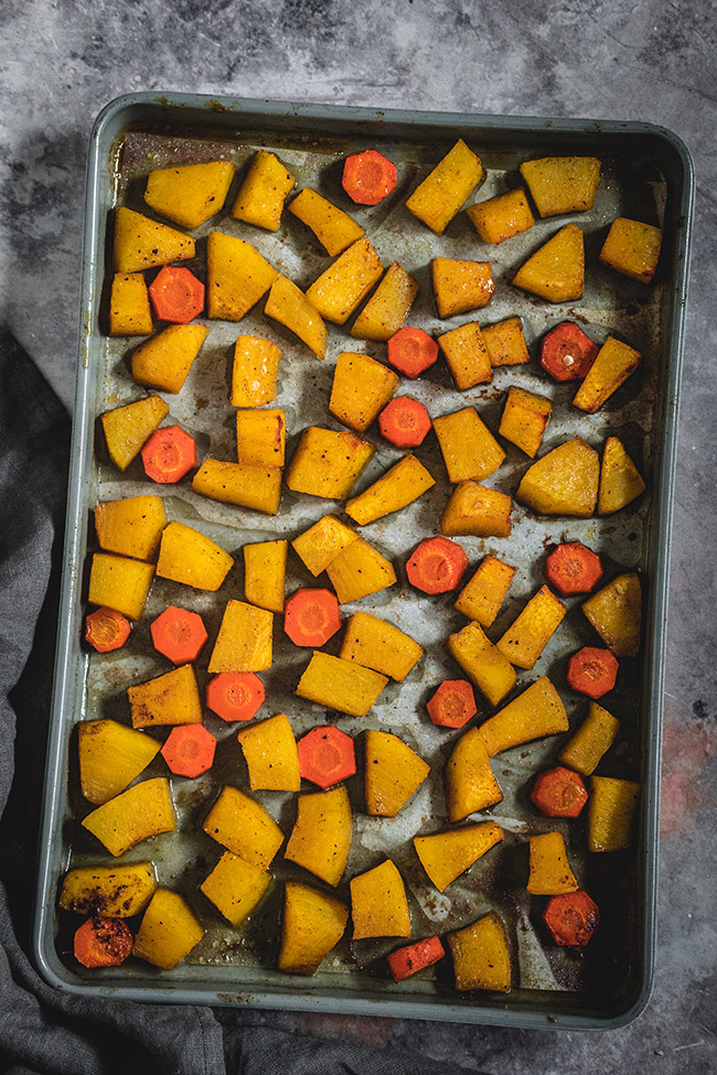 Diced roasted pumpkin and carrots