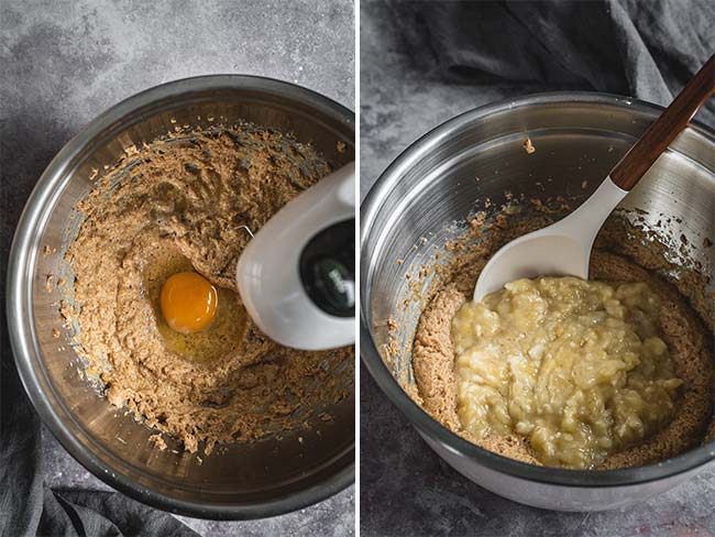 Mixing wet ingredients for a banana bread