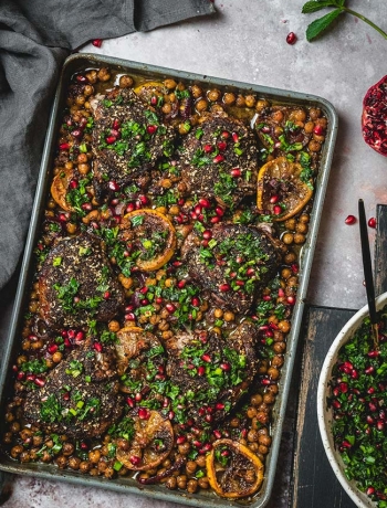 Pomegranate Chicken Sheet Pan Dinner
