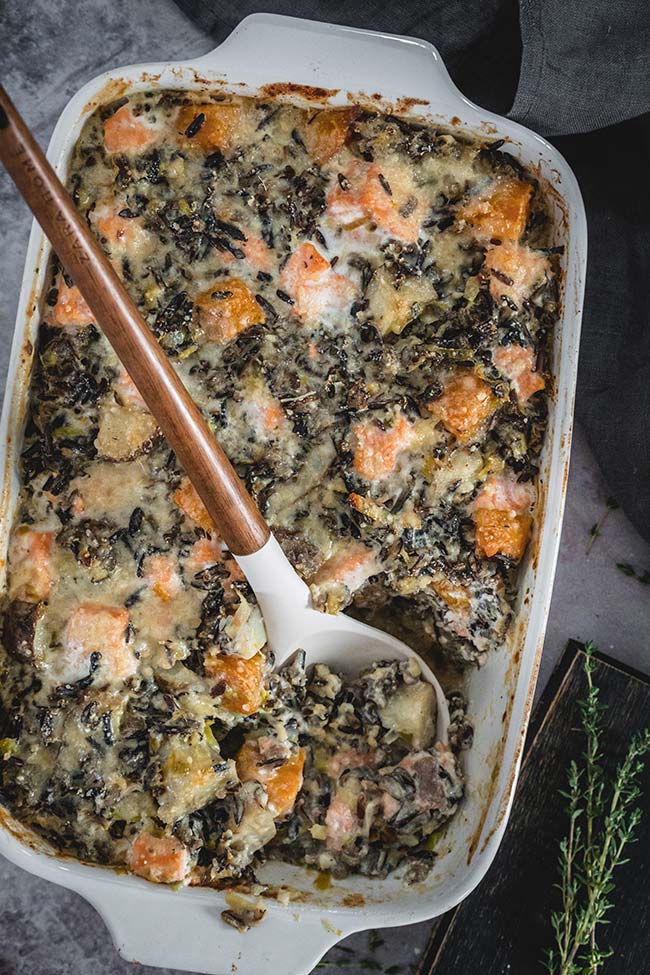 Baked salmon and wild rice casserole