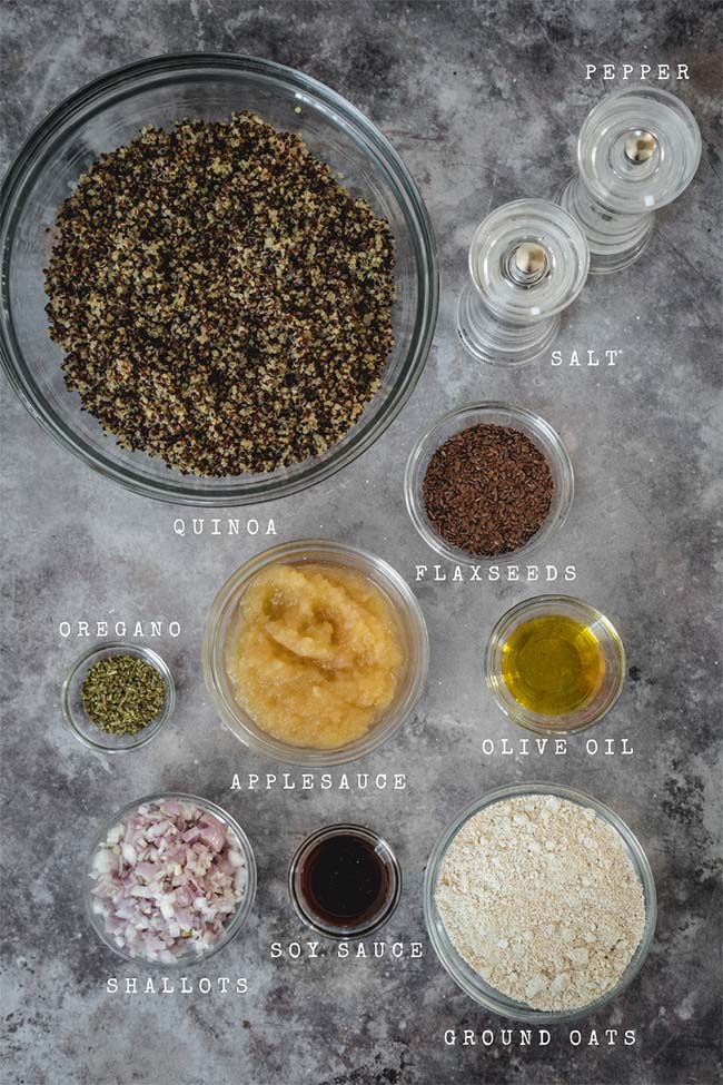 Ingredients for the vegan quinoa cakes
