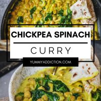 Creamy chickpea and spinach curry with Indian flatbread.