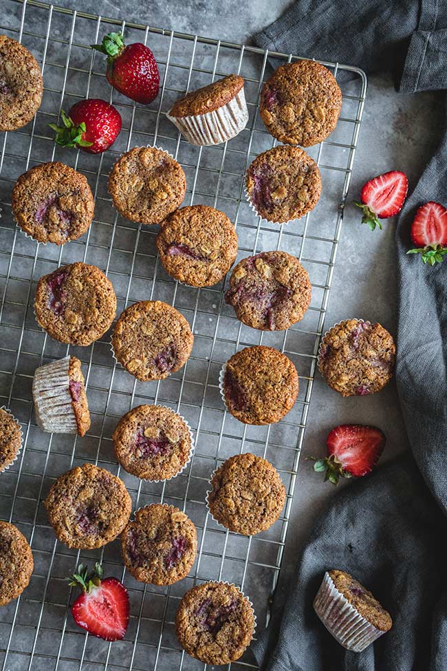 Healthy mini muffins on a cooling rack