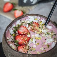 Healthy strawberry banana smoothie bowl