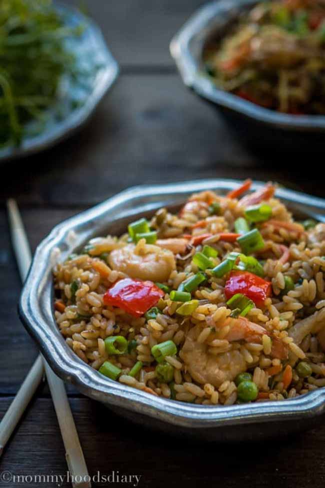 Shrimp and Sweet Pea Shoots Fried Rice