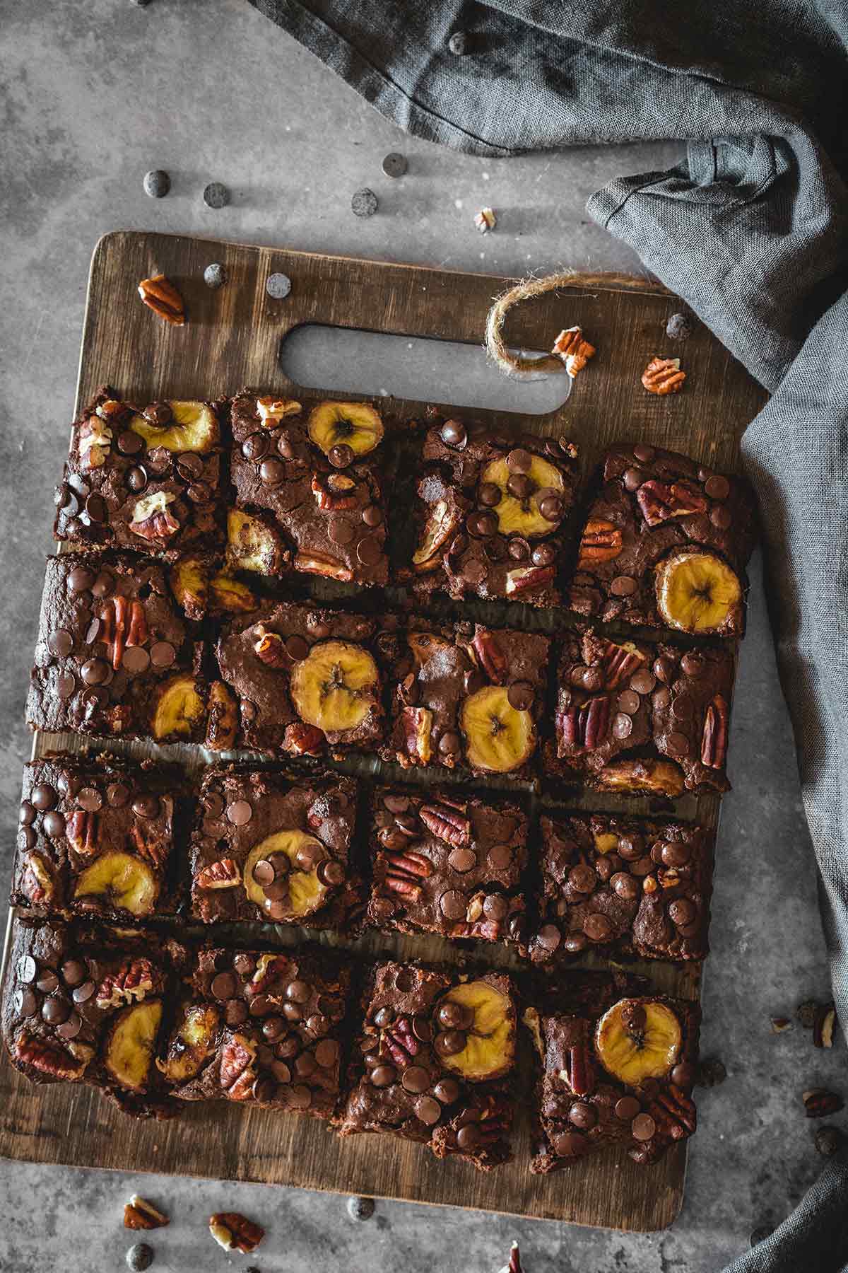 Healthy chocolate lentil brownies with pecans and banana