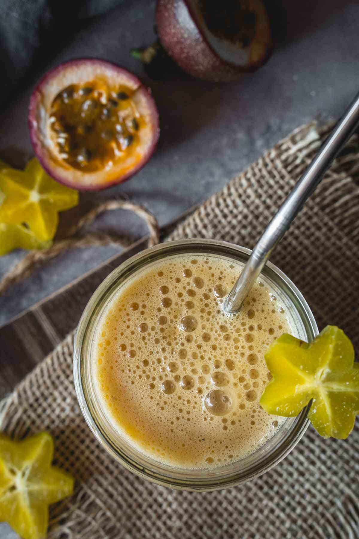 Fresh star fruit juice with passion fruit