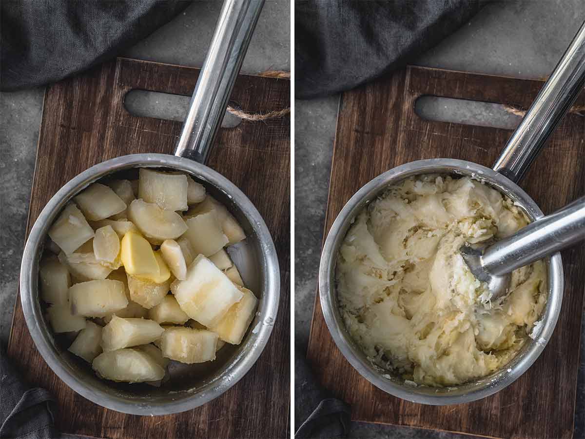 The process of making mashed yuca