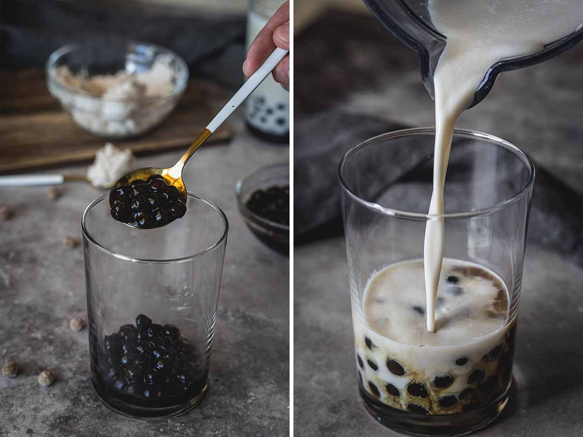 The process of making fresh taro milk tea