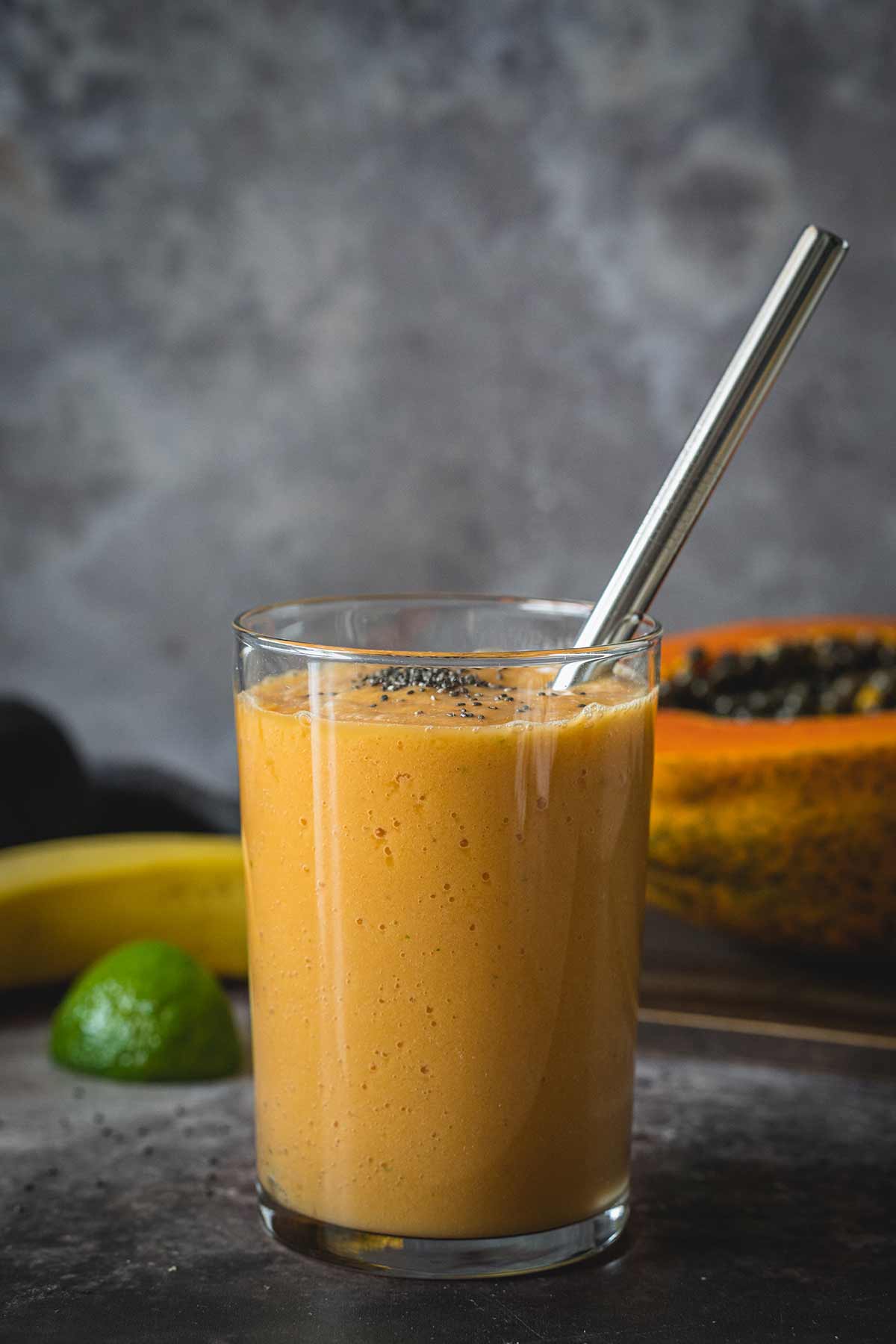 Tasty papaya smoothie in a glass