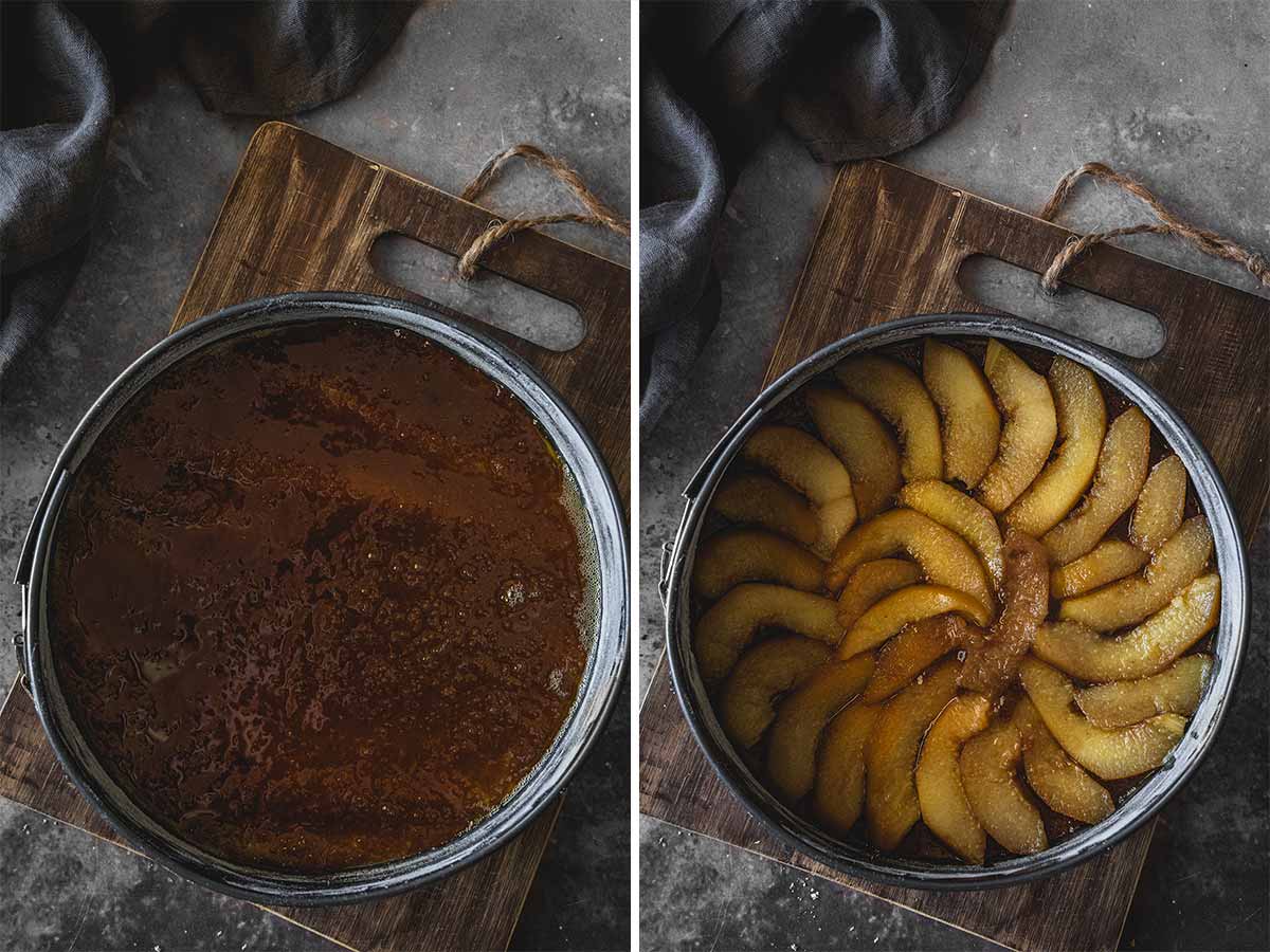 The process of cooking a cake with quince in syrup