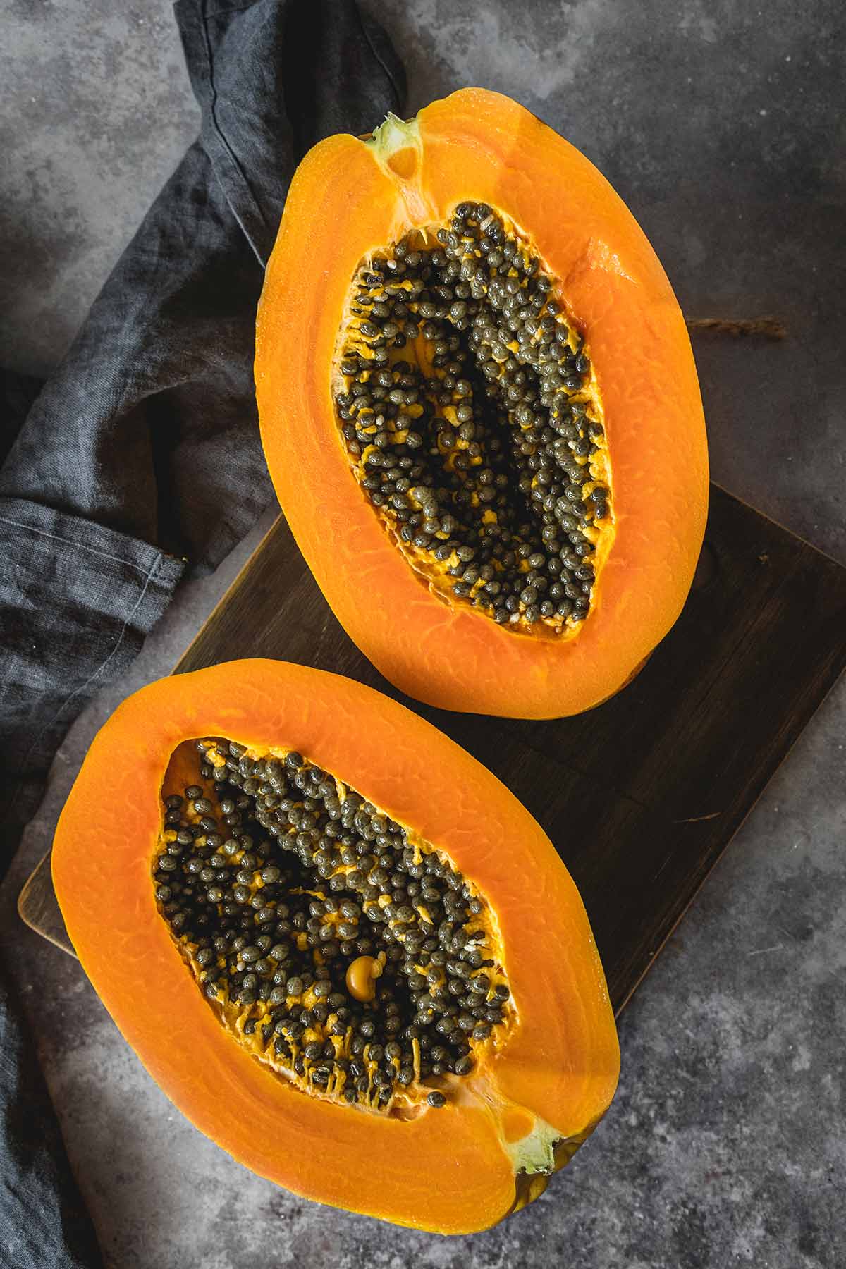 Ripe papaya cut in half