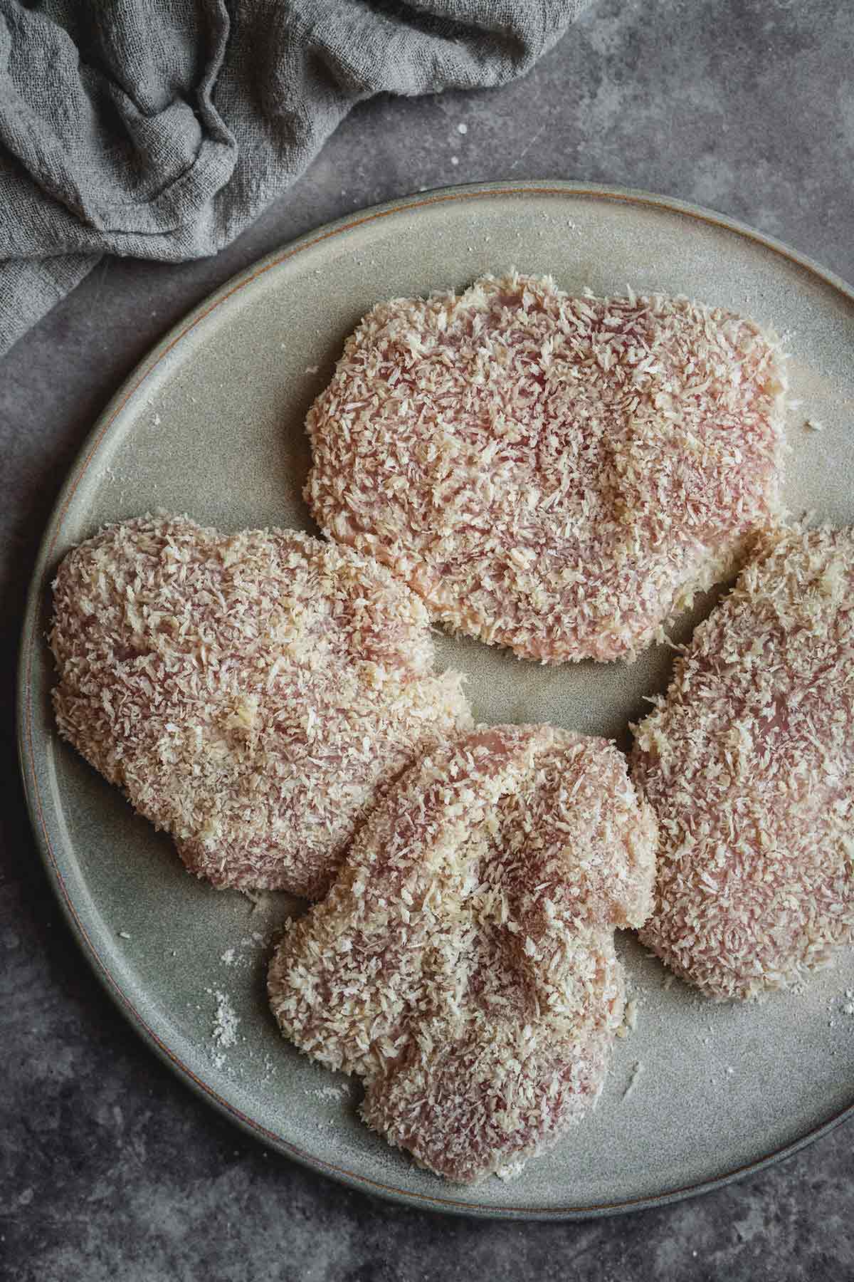 Breaded chicken cutlets on a plate