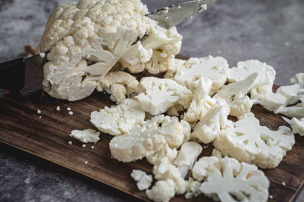 Fresh cauliflower on a cutting board