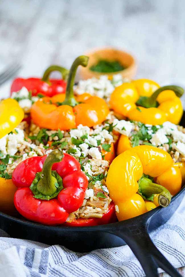 Greek Ground Chicken Stuffed Peppers