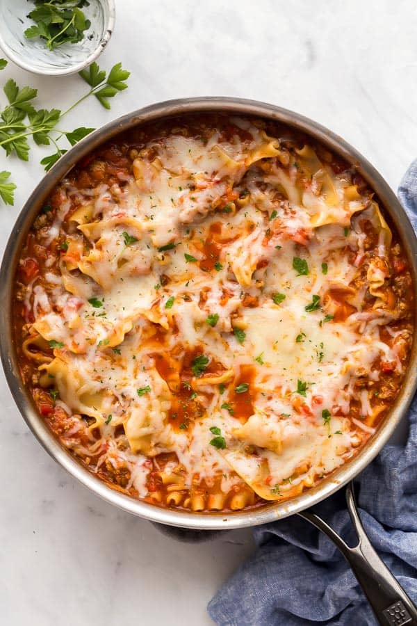 Healthier One Pot Skillet Lasagna