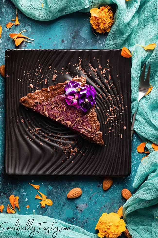 Vegan No-Bake Purple Sweet Potato & Chocolate Tart