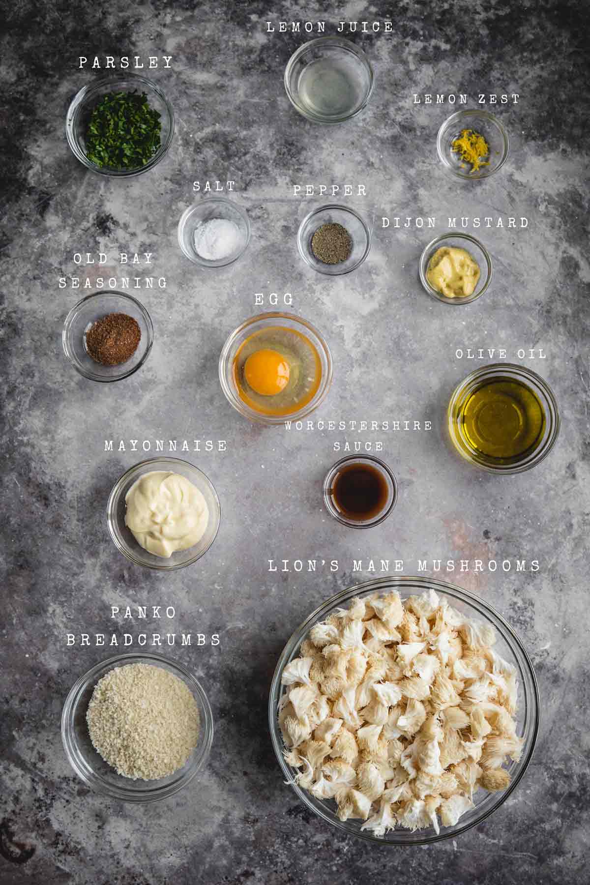 Ingredients of the Lion's mane crab-cakes