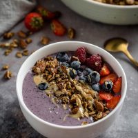 Air fryer granola over blueberry yogurt