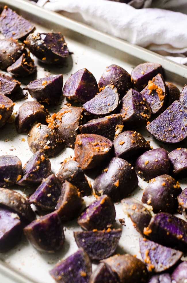Garlicky Roasted Purple Potatoes