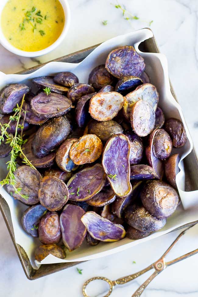 Roasted Purple Potatoes with Lemon, Dijon & Thyme Dressing