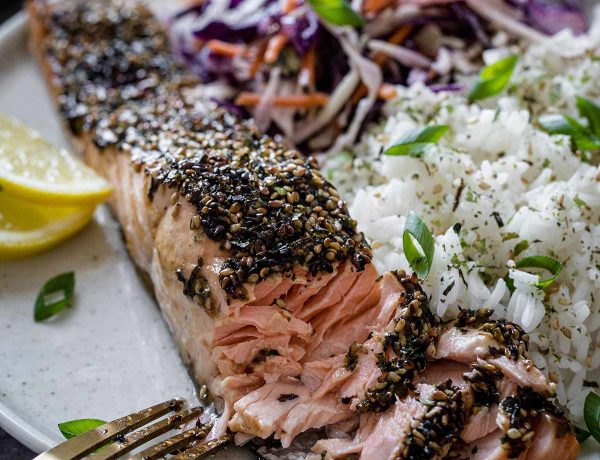 Furikake salmon served with coleslaw featured photo