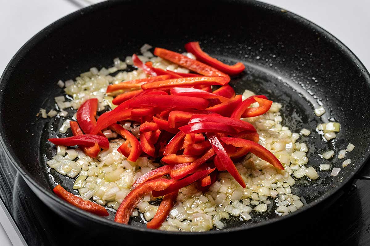 Cooking onion and bell pepper