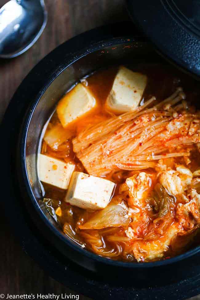 Spicy Kimchi Tofu Mushroom Egg Soup