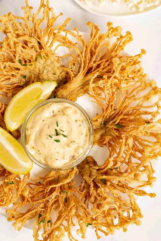 Fried Enoki Mushrooms with Chili Aioli