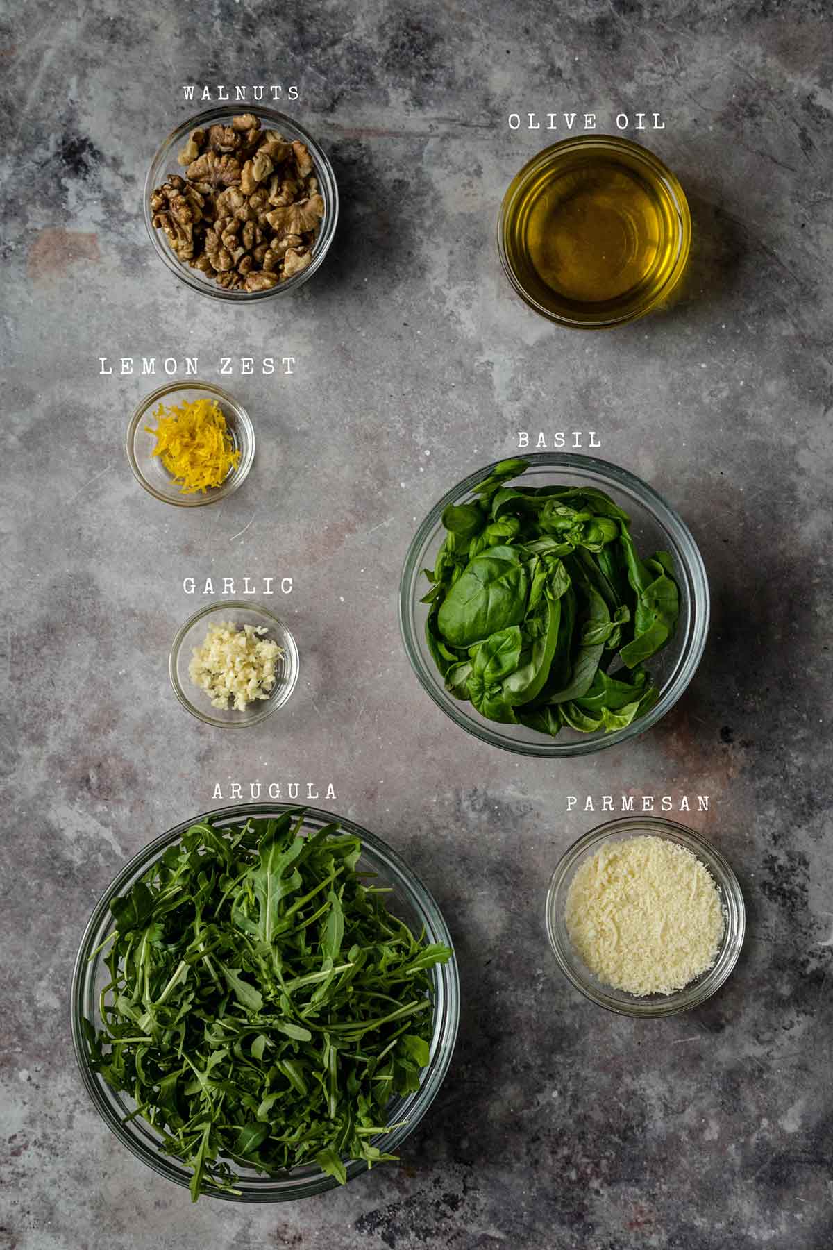 Ingredients for the arugula pesto