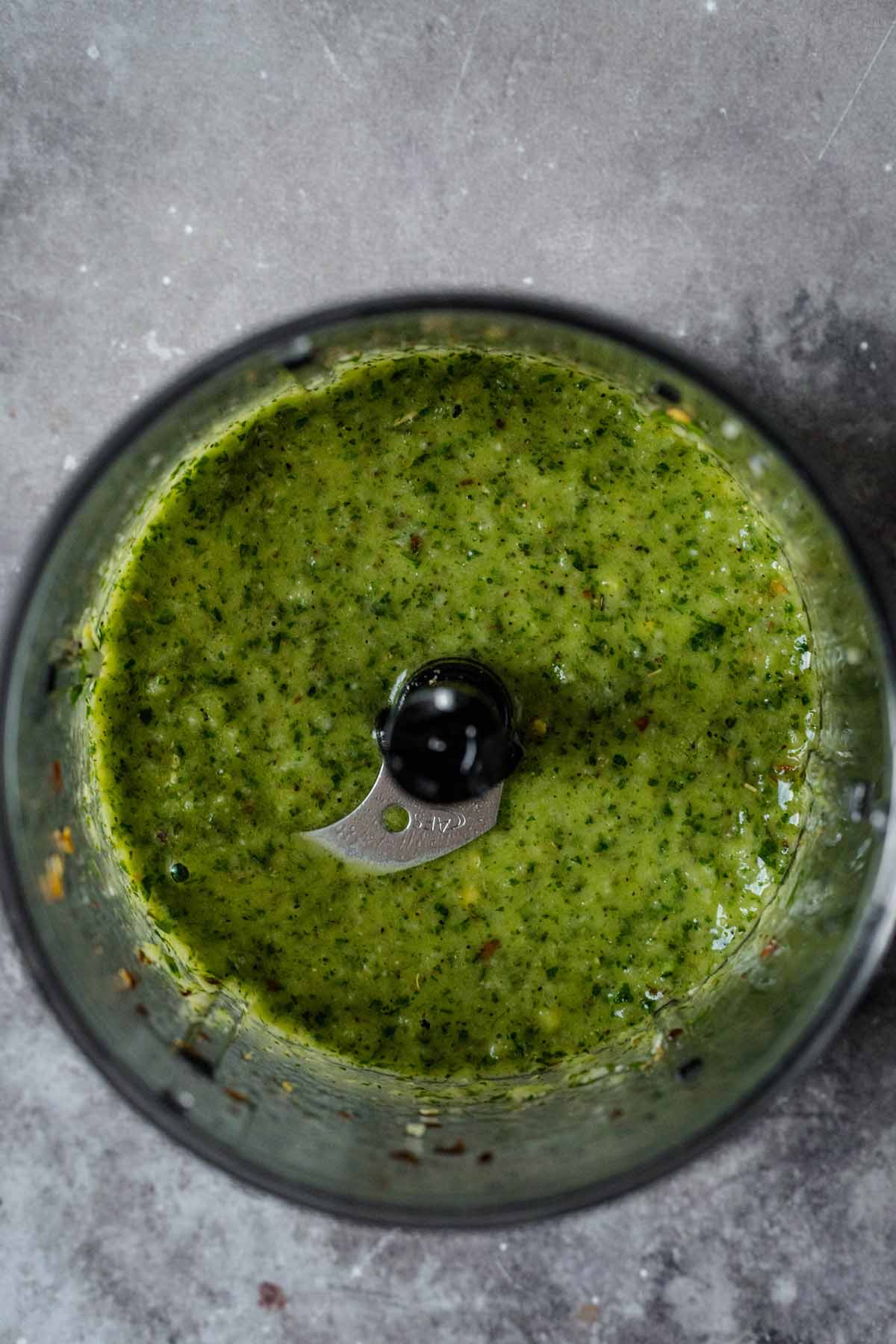 Chimichurri sauce in a food processor